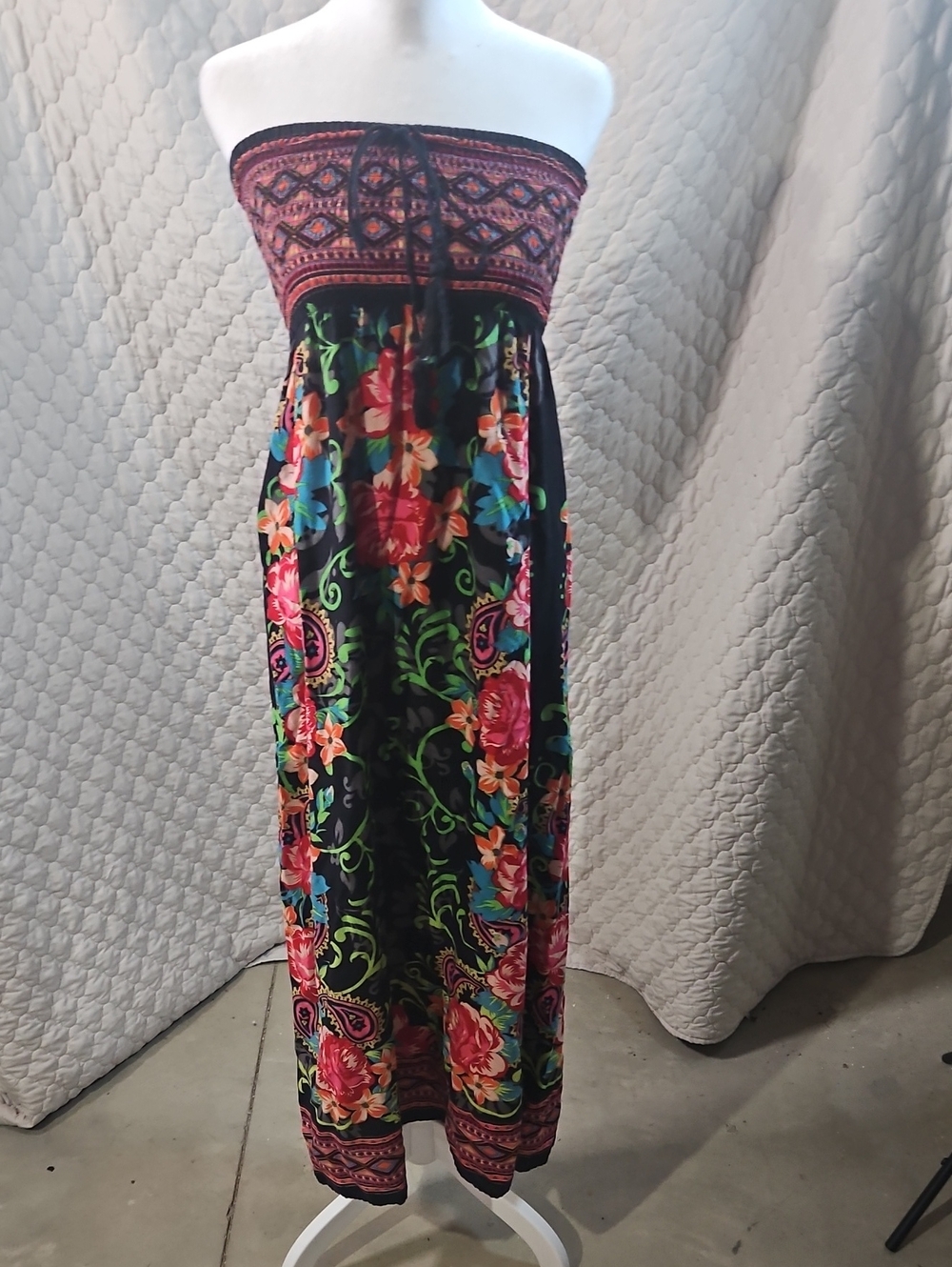 Blanc Noir Strapless Boho Maxi Dress